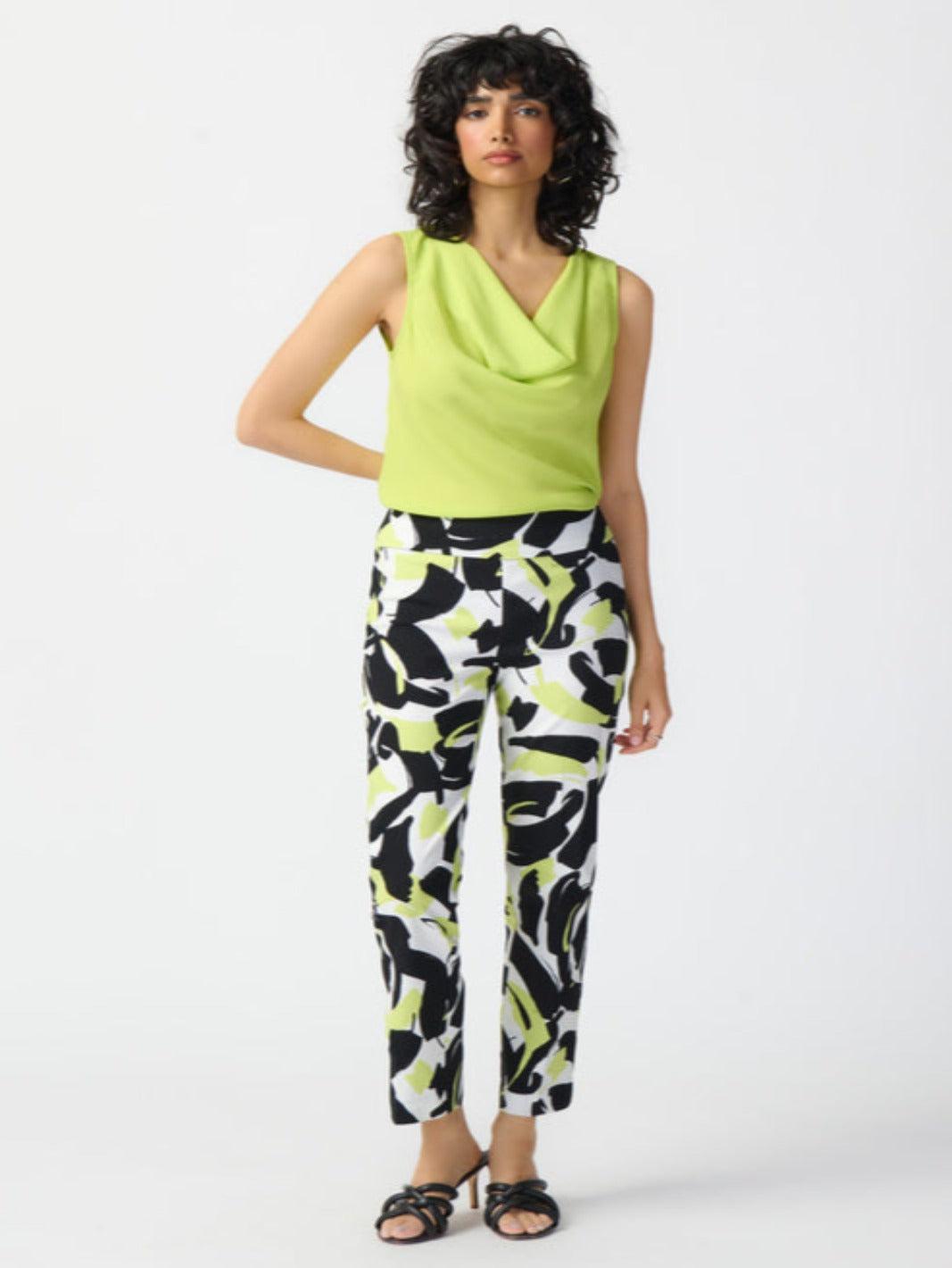 Joseph Ribkoff Abstract Motif Cropped Pants In Green Multi 241266-Nicola Ross