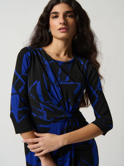 Joseph Ribkoff Abstract Print Belted Waist In Blue/Black 234059-Nicola Ross