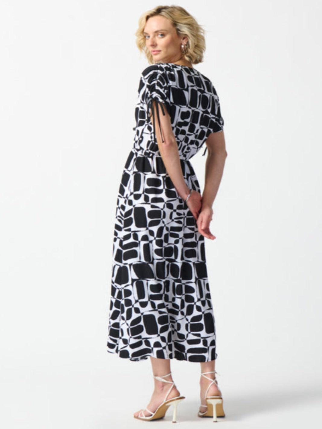 Joseph Ribkoff Abstract Print Midi Dress In Vanilla/Black 242100-Nicola Ross