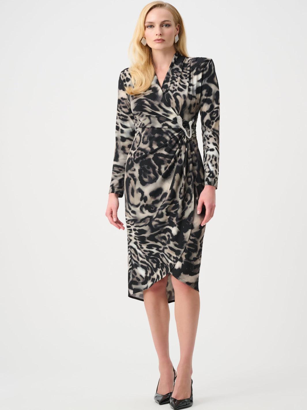 Joseph Ribkoff Animal Print Dress In Grey/Multi 263710-Nicola Ross
