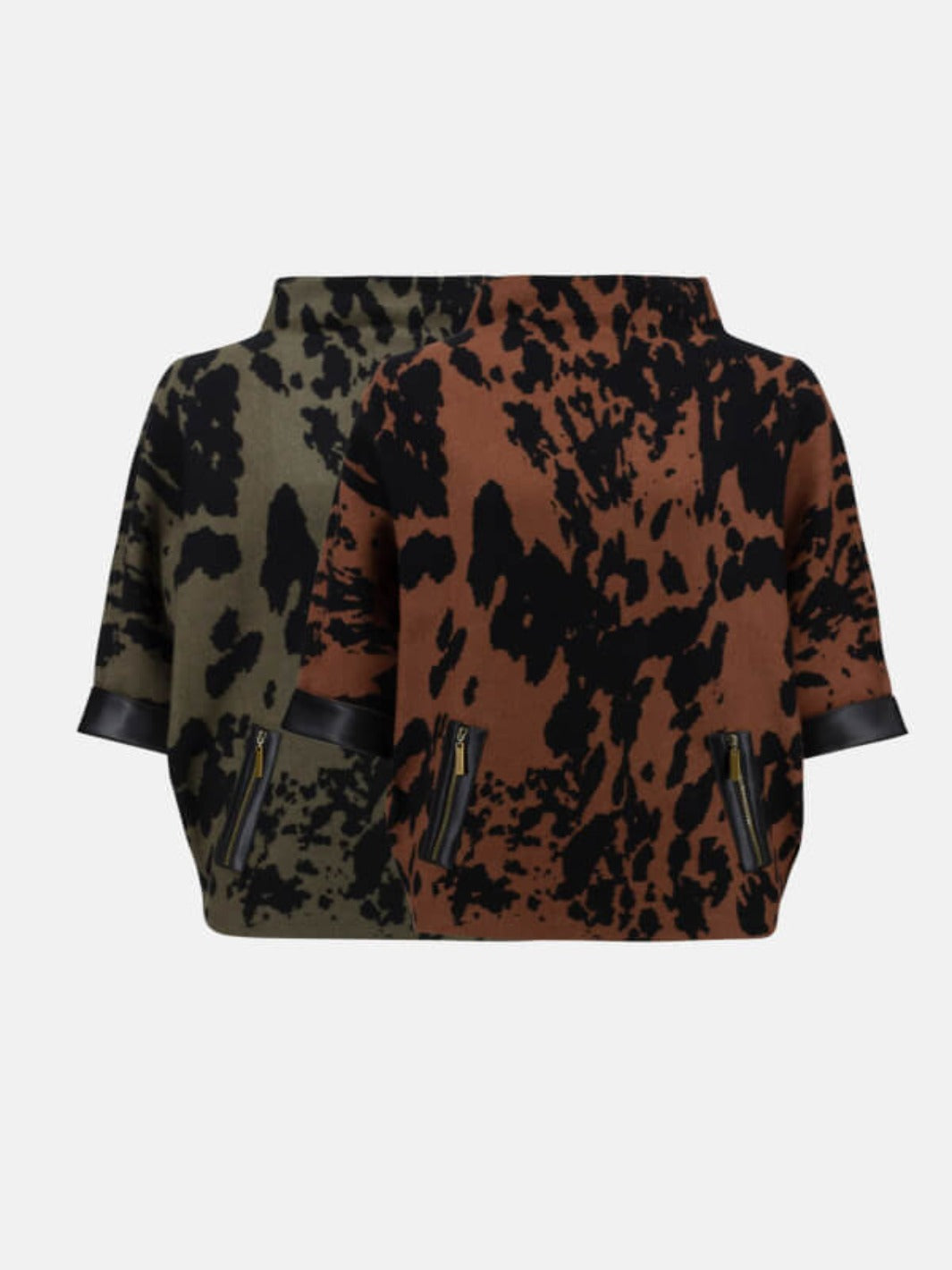 Joseph Ribkoff Animal Print High Collar Top In Brown/Black 233948-Nicola Ross