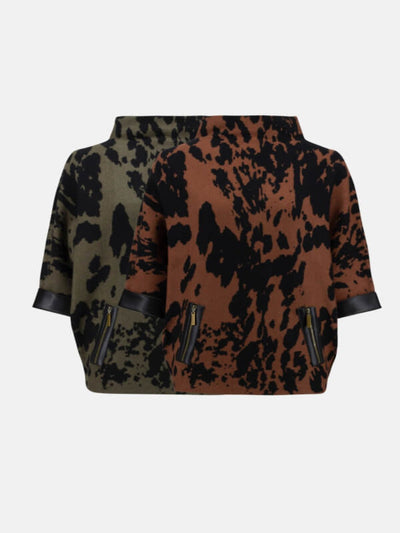 Joseph Ribkoff Animal Print High Collar Top In Brown/Black 233948-Nicola Ross
