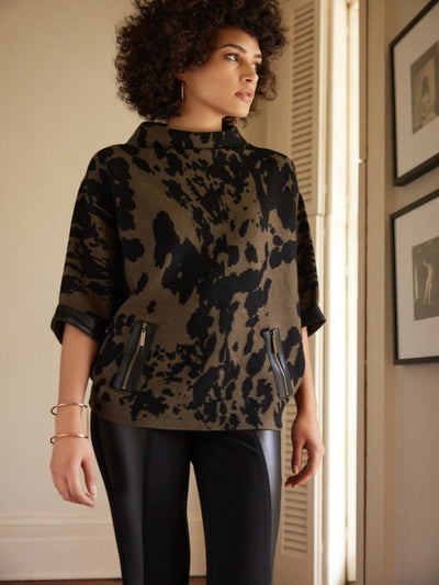 Joseph Ribkoff - Animal Print High Collar Top in Brown/Black 233948-Nicola Ross