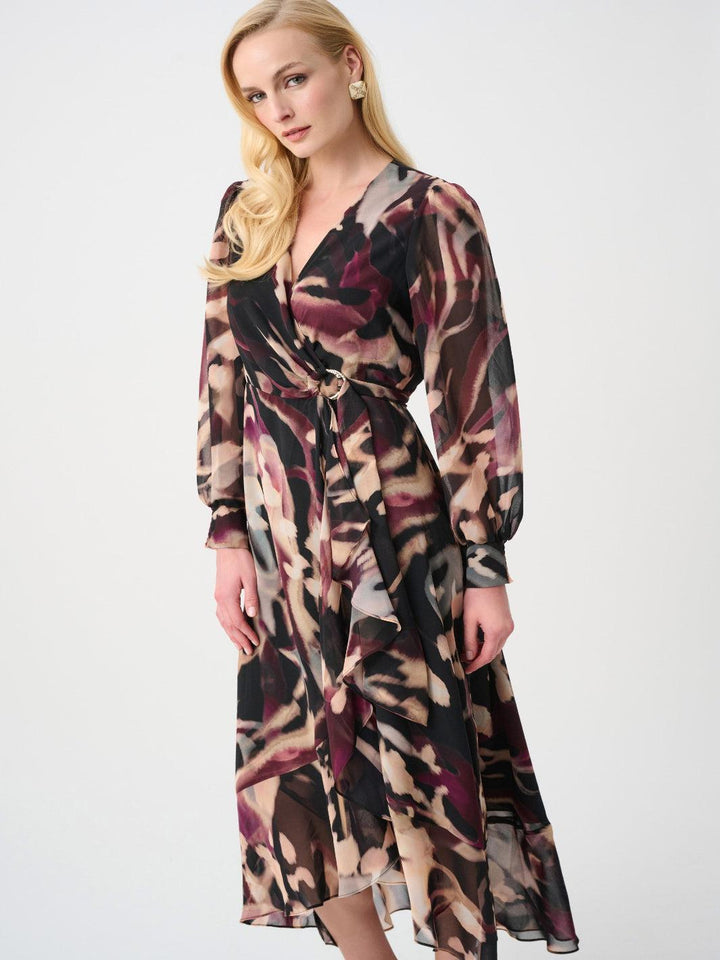 Joseph Ribkoff Animal Print Puff Sleeve Dress In Black/Mutli 263739-Nicola Ross