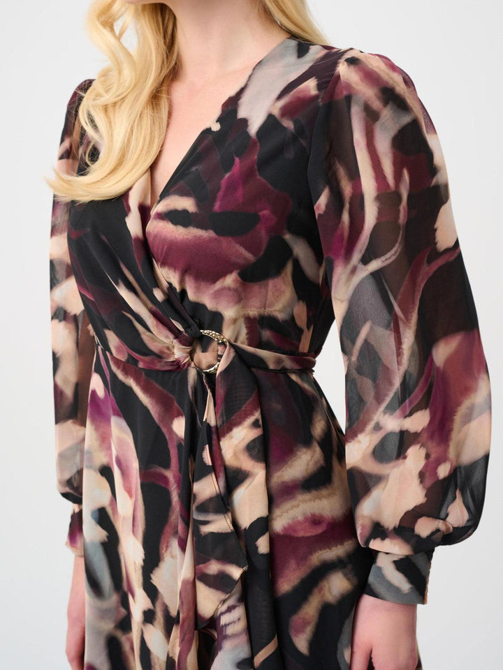 Joseph Ribkoff Animal Print Puff Sleeve Dress In Black/Mutli 263739-Nicola Ross