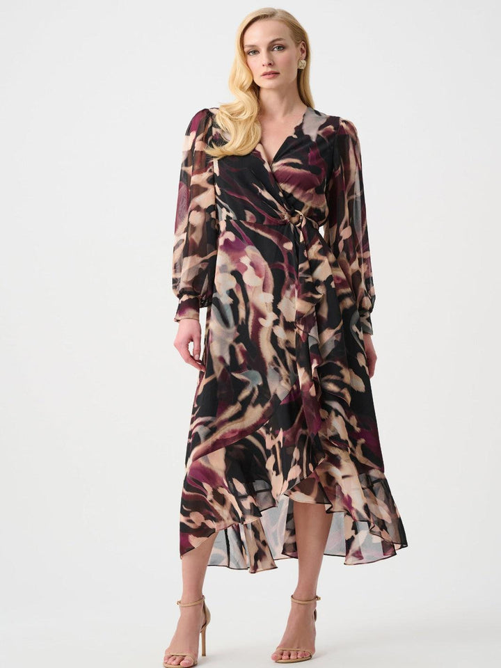 Joseph Ribkoff Animal Print Puff Sleeve Dress In Black/Mutli 263739-Nicola Ross