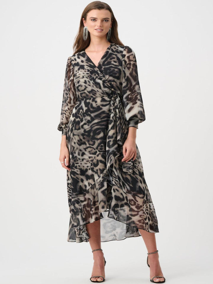Joseph Ribkoff Animal Print Puff Sleeve Dress In Grey/Mutli 263739-Nicola Ross