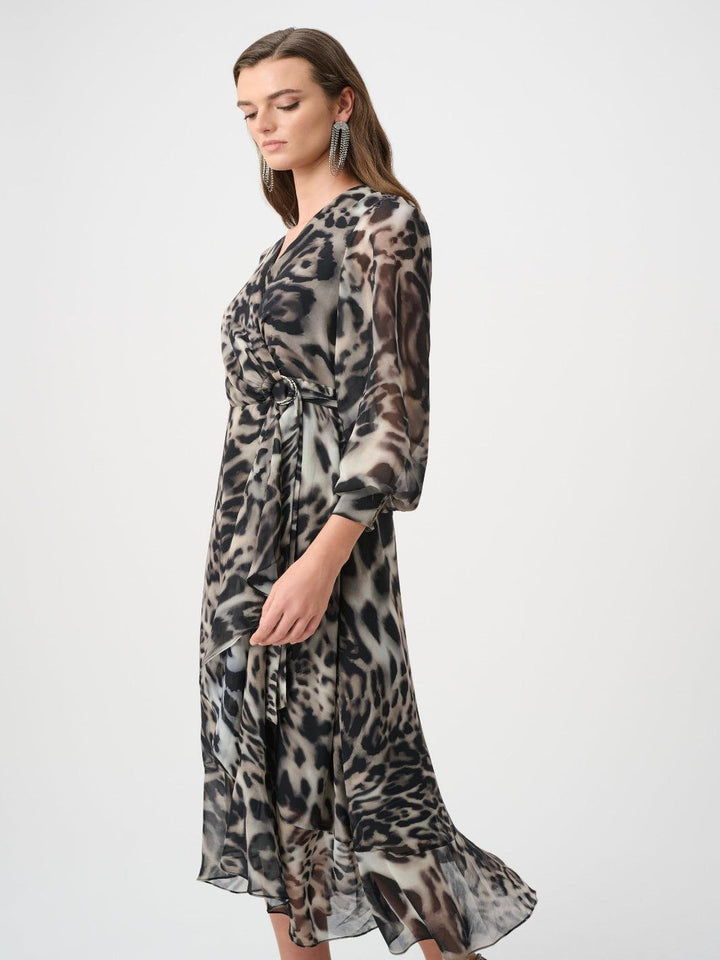 Joseph Ribkoff Animal Print Puff Sleeve Dress In Grey/Mutli 263739-Nicola Ross