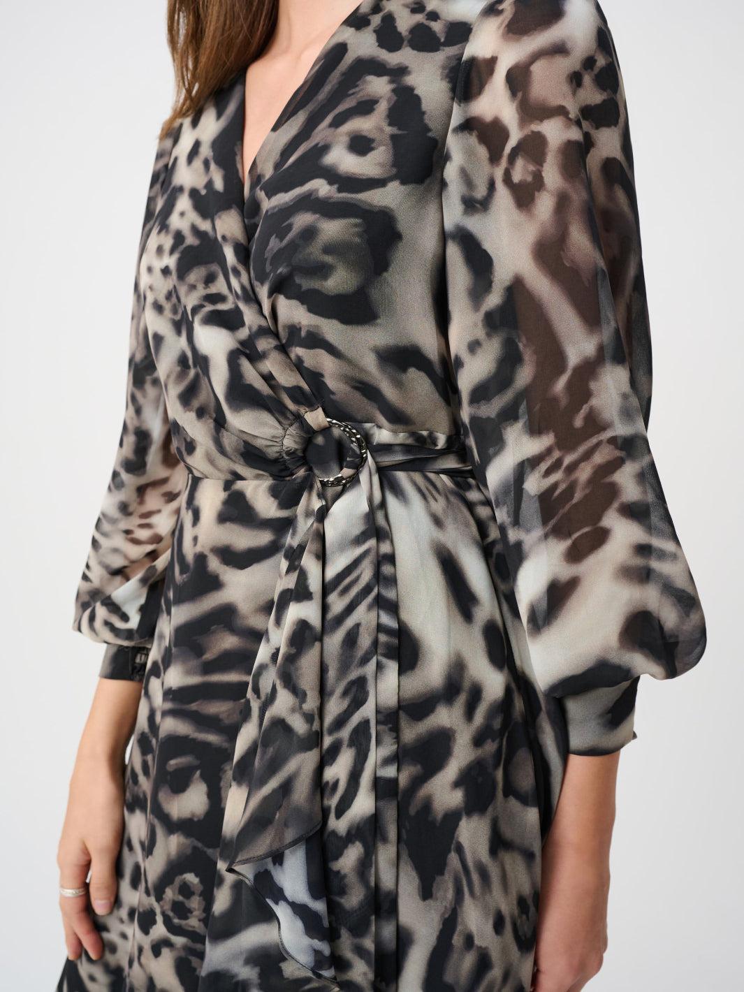 Joseph Ribkoff Animal Print Puff Sleeve Dress In Grey/Mutli 263739-Nicola Ross