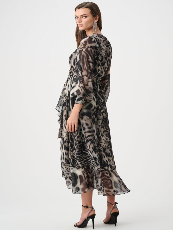 Joseph Ribkoff Animal Print Puff Sleeve Dress In Grey/Mutli 263739-Nicola Ross