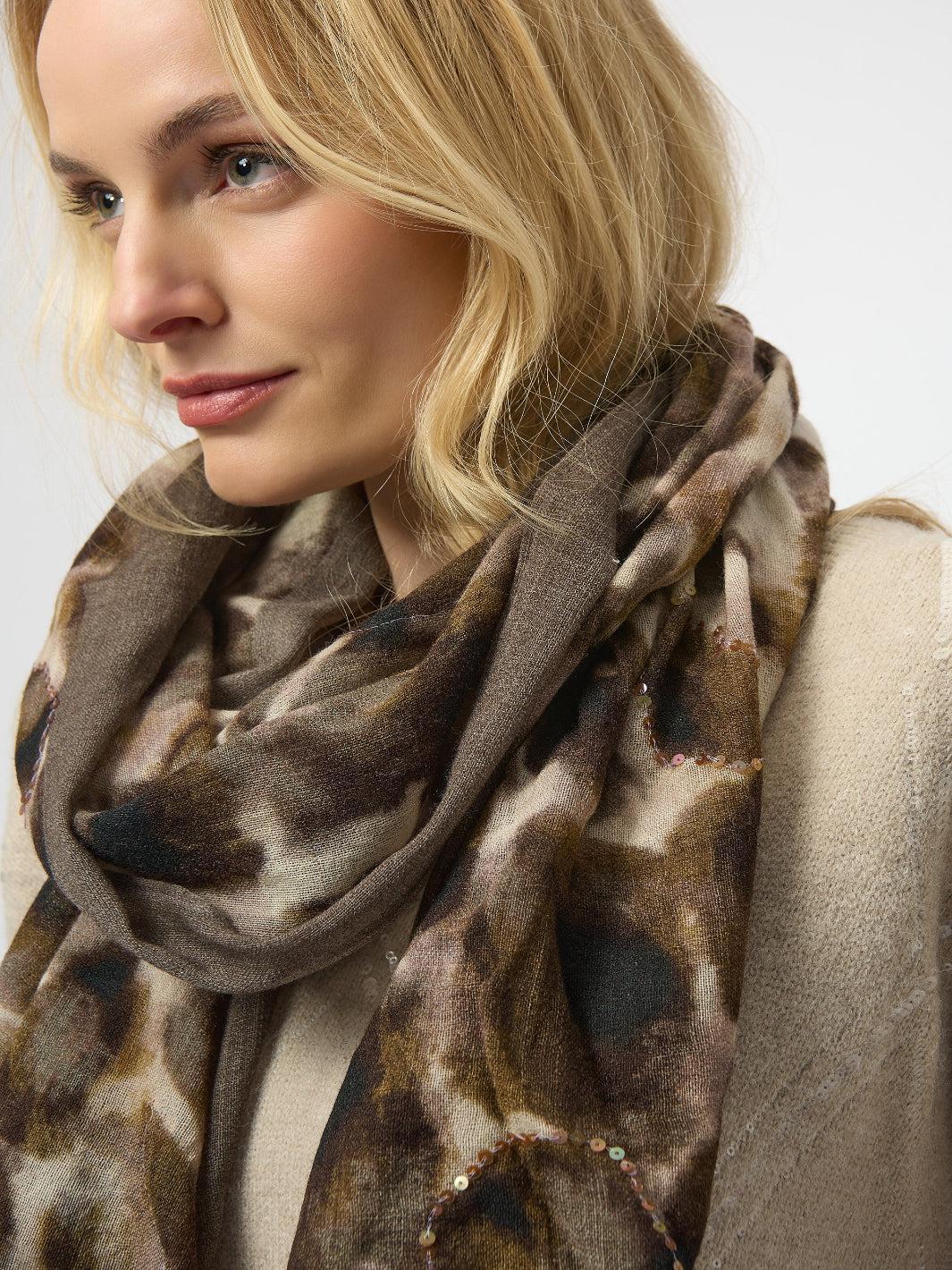 Joseph Ribkoff Animal-print Scarf With Jewels In Beige 254973-Nicola Ross
