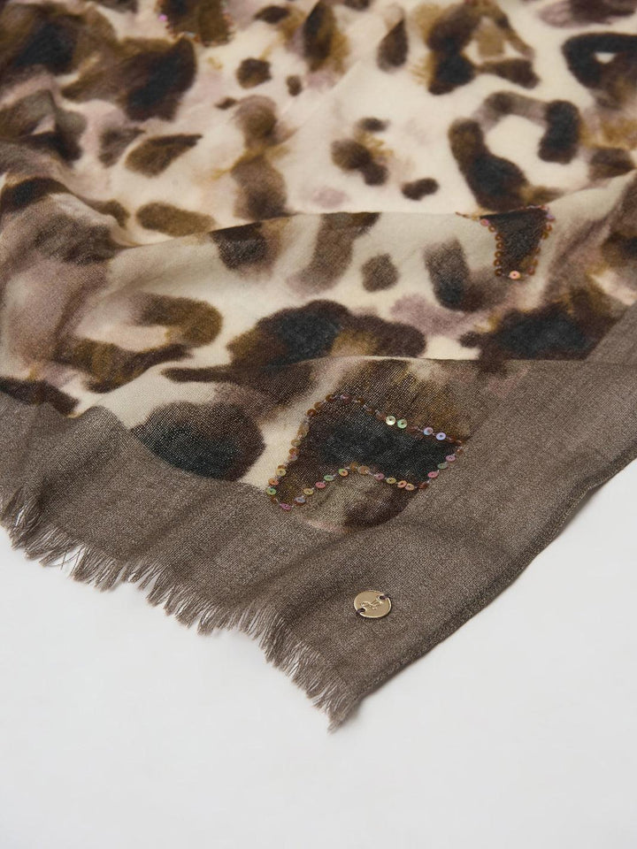 Joseph Ribkoff Animal-print Scarf With Jewels In Beige 254973-Nicola Ross
