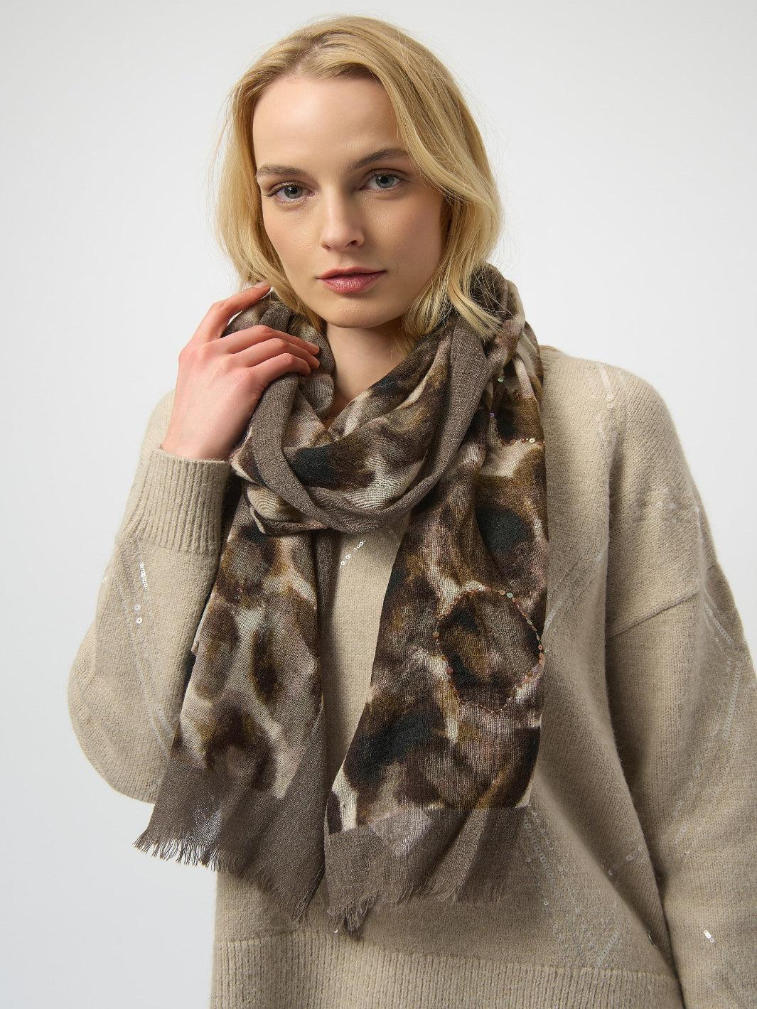 Joseph Ribkoff Animal-print Scarf With Jewels In Beige 254973-Nicola Ross