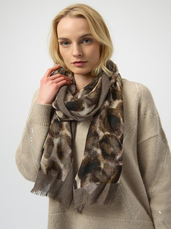Joseph Ribkoff Animal-print Scarf With Jewels In Beige 254973-Nicola Ross