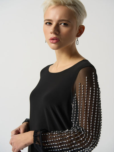 Joseph Ribkoff - Bedazzled Sleeve Tunic in Black 233002-Nicola Ross