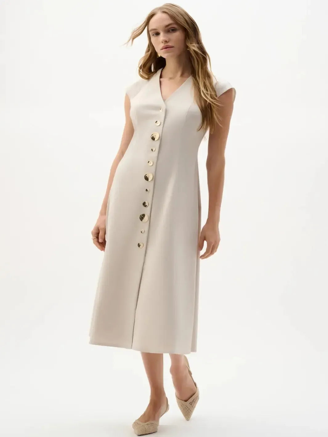 Joseph Ribkoff Button Down Midi Dress In Natural 262129-Nicola Ross