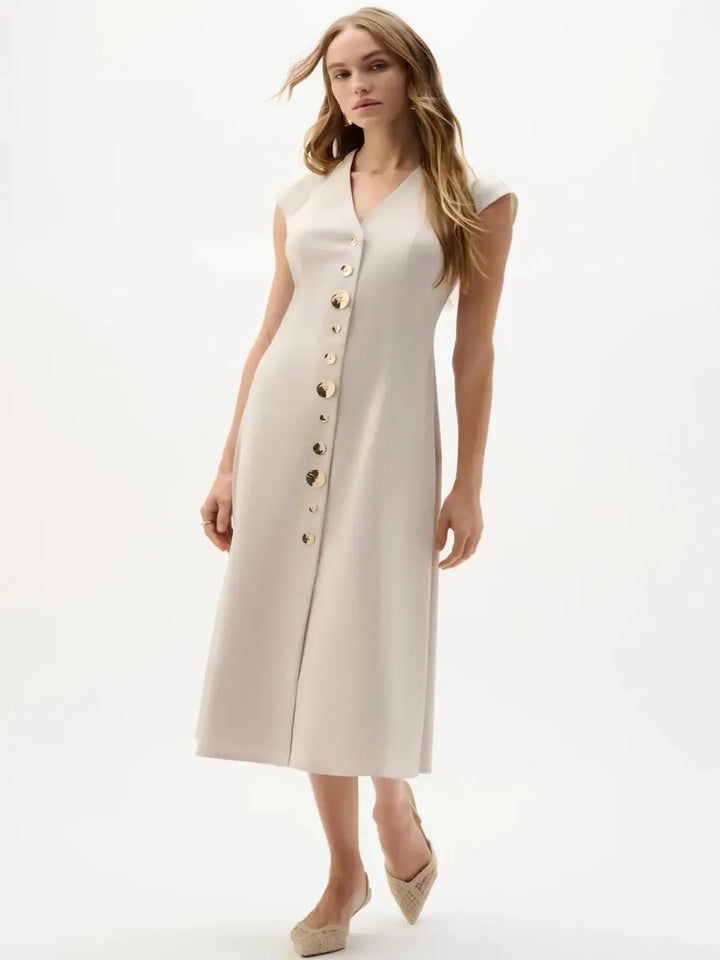 Joseph Ribkoff Button Down Midi Dress In Natural 262129-Nicola Ross