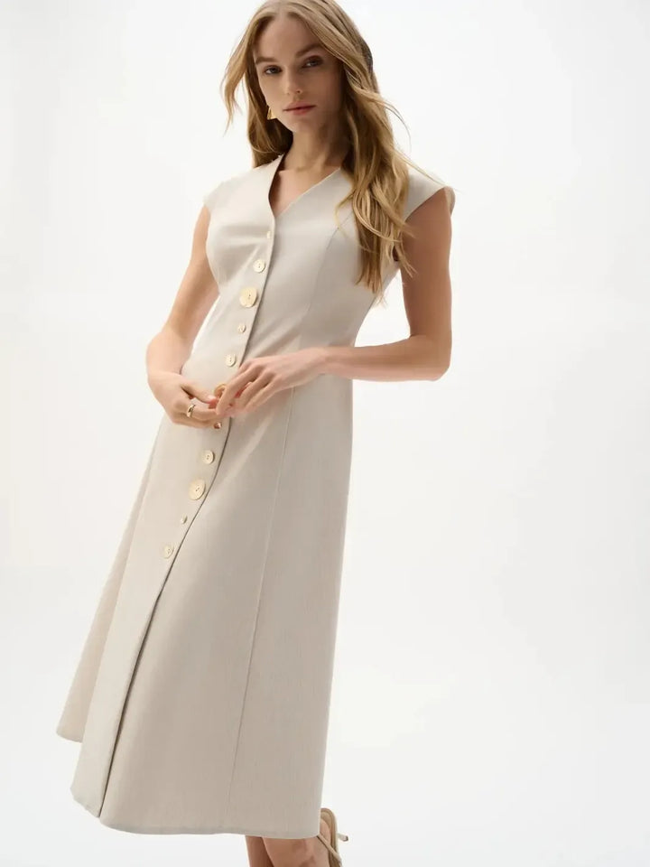 Joseph Ribkoff Button Down Midi Dress In Natural 262129-Nicola Ross
