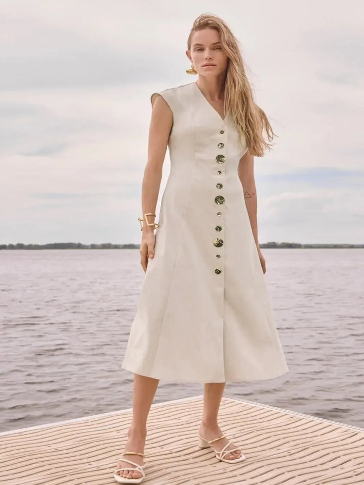 Joseph Ribkoff Button Down Midi Dress In Natural 262129-Nicola Ross