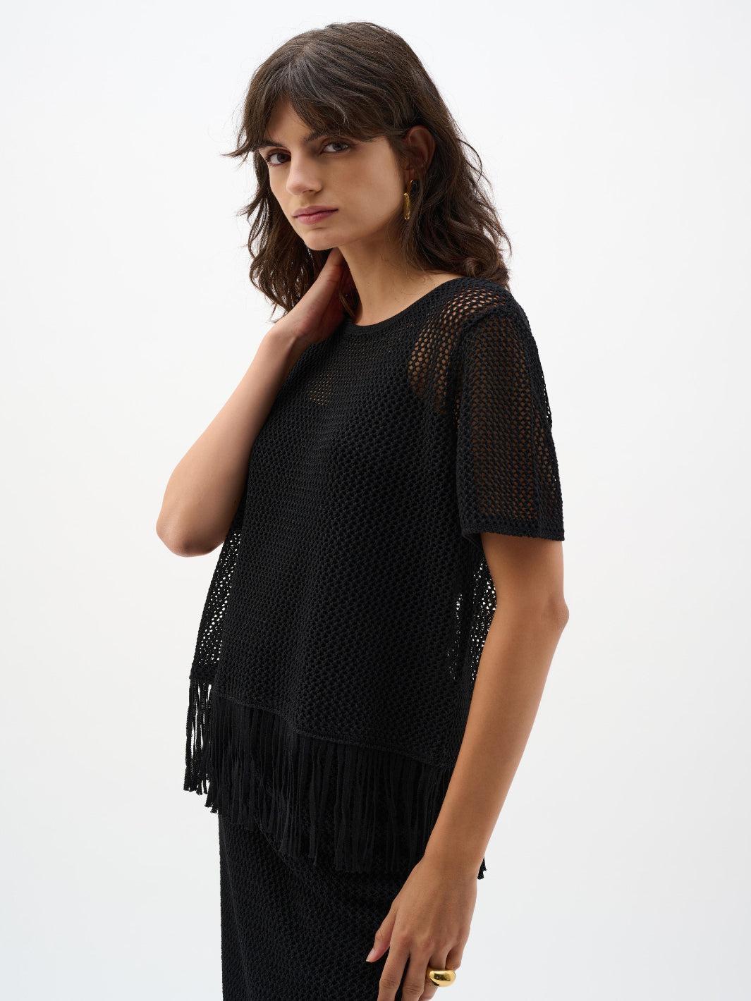 Joseph Ribkoff Casual Fringe Top In Black 262928 – Nicola Ross