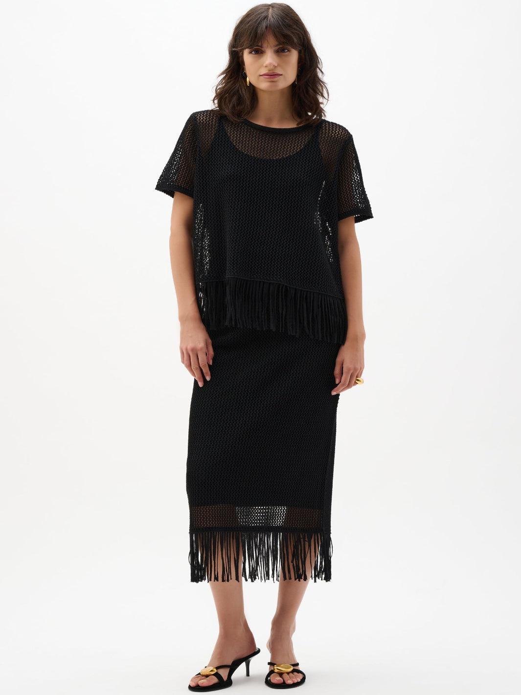 Joseph Ribkoff Casual Fringe Top In Black 262928-Nicola Ross