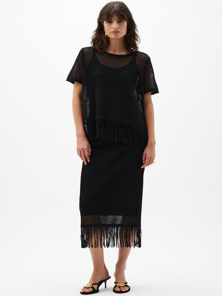 Joseph Ribkoff Casual Fringe Top In Black 262928-Nicola Ross