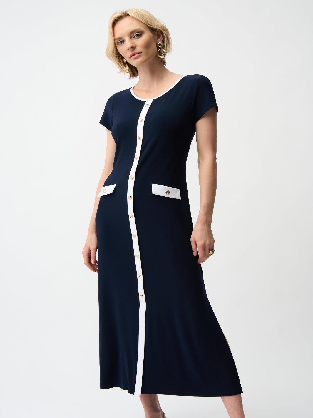Joseph Ribkoff Casual Midi Dress In Midnight Blue/Vanilla 261067-Nicola Ross