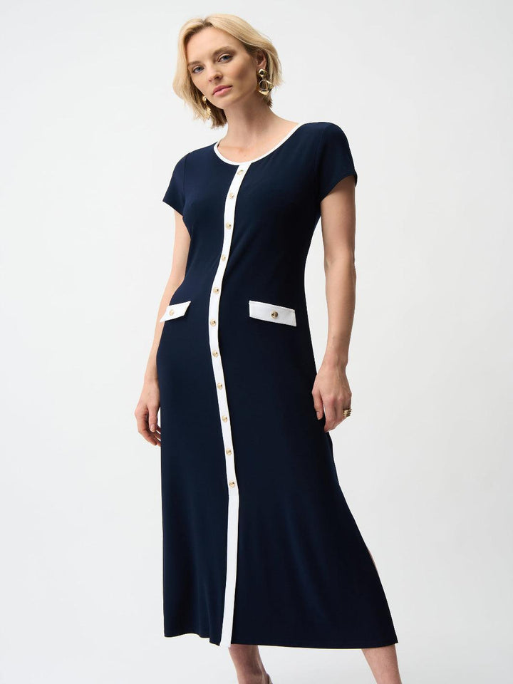 Joseph Ribkoff Casual Midi Dress In Midnight Blue/Vanilla 261067-Nicola Ross