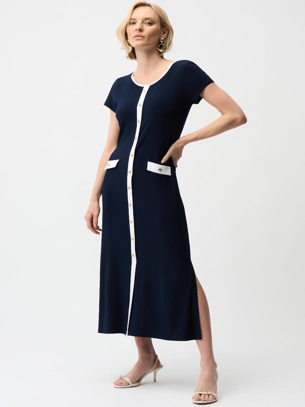 Joseph Ribkoff Casual Midi Dress In Midnight Blue/Vanilla 261067-Nicola Ross