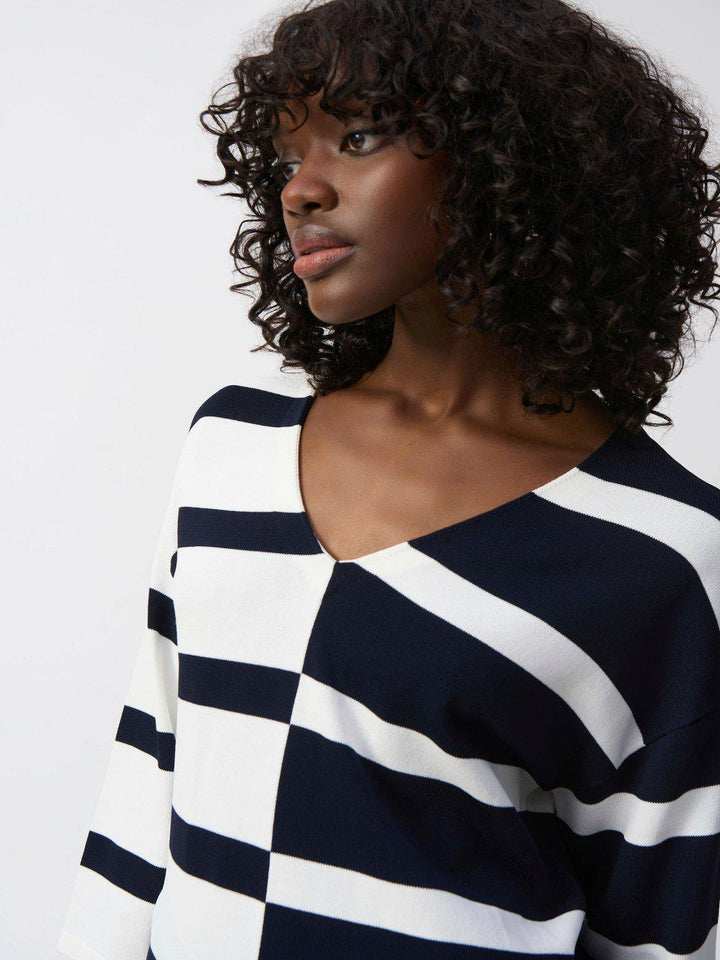 Joseph Ribkoff Casual Striped V-neck Pullover Top 251914-Nicola Ross