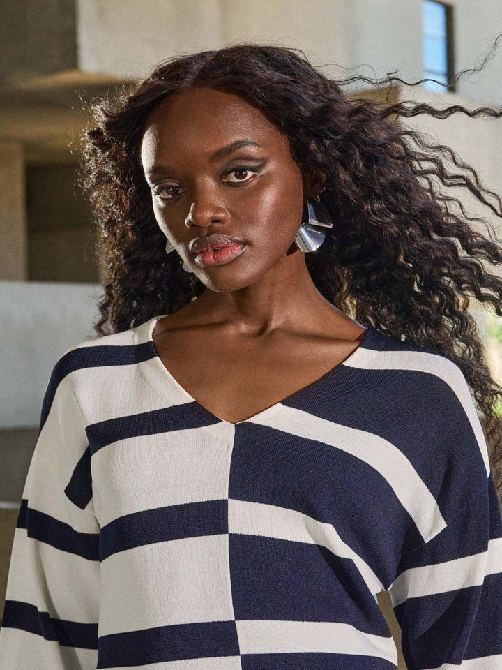 Joseph Ribkoff Casual Striped V-neck Pullover Top 251914-Nicola Ross