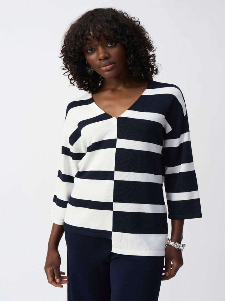 Joseph Ribkoff Casual Striped V-neck Pullover Top 251914-Nicola Ross
