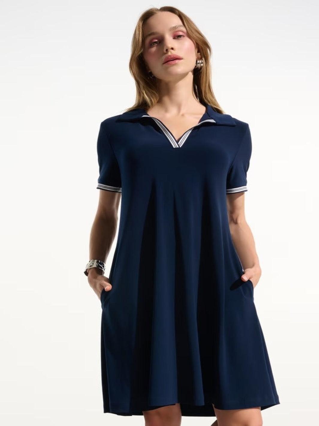 Joseph Ribkoff Casual V-neck Dress In Indigo 261614-Nicola Ross
