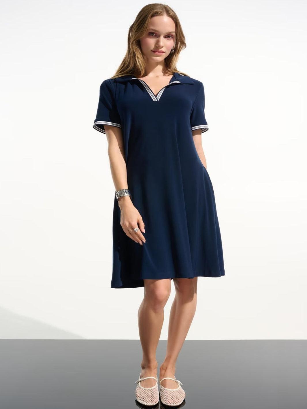 Joseph Ribkoff Casual V-neck Dress In Indigo 261614-Nicola Ross