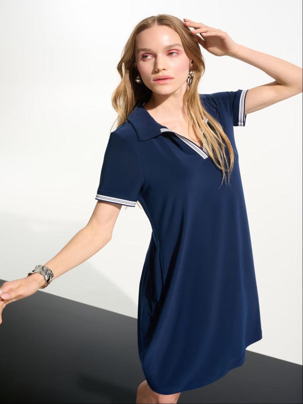 Joseph Ribkoff Casual V-neck Dress In Indigo 261614-Nicola Ross