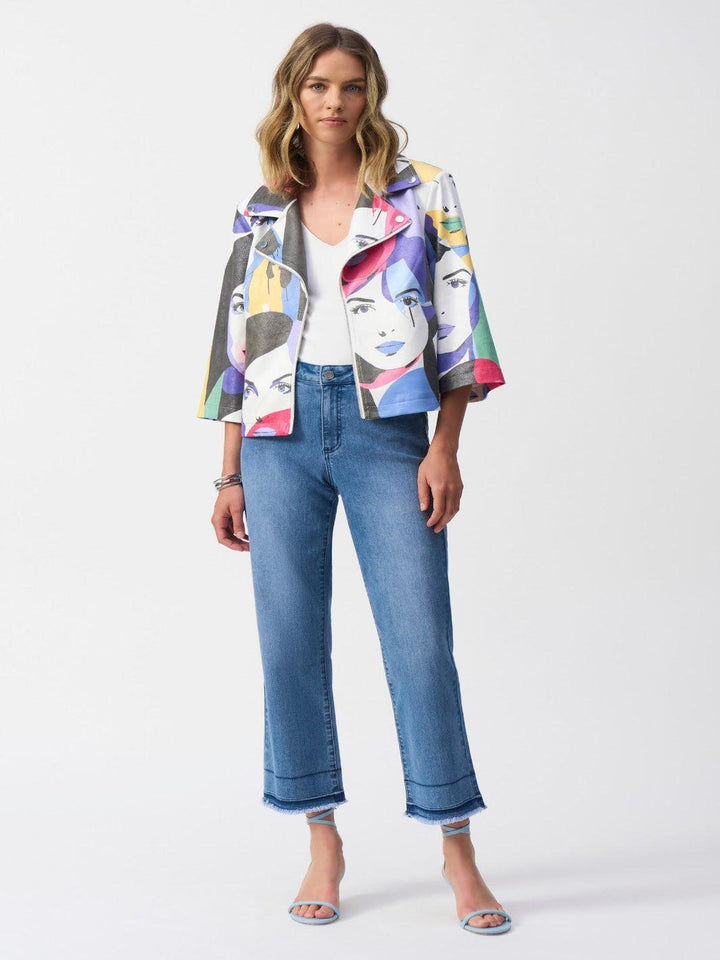 Joseph Ribkoff Casual Waist-length Jacket In Vanilla/Multi 251909-Nicola Ross