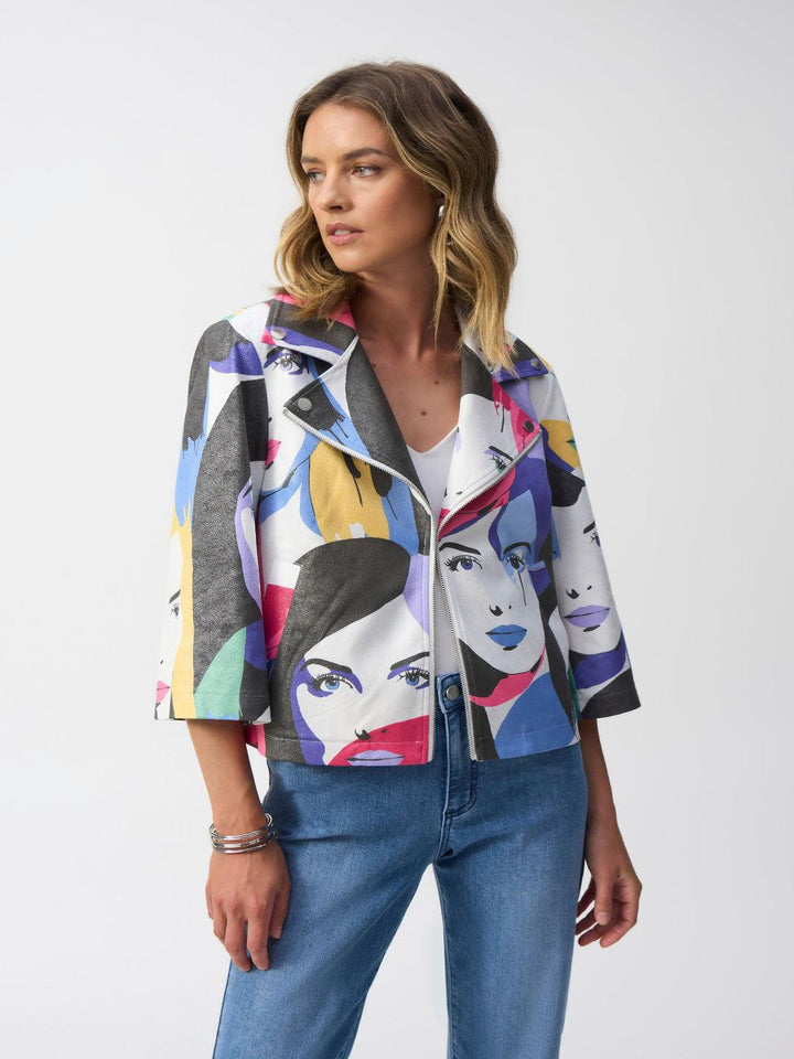 Joseph Ribkoff Casual Waist-length Jacket In Vanilla/Multi 251909-Nicola Ross