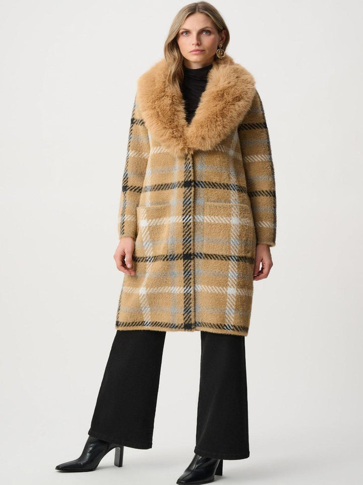 Joseph Ribkoff Check Coat In Camel/Multi 263954-Nicola Ross
