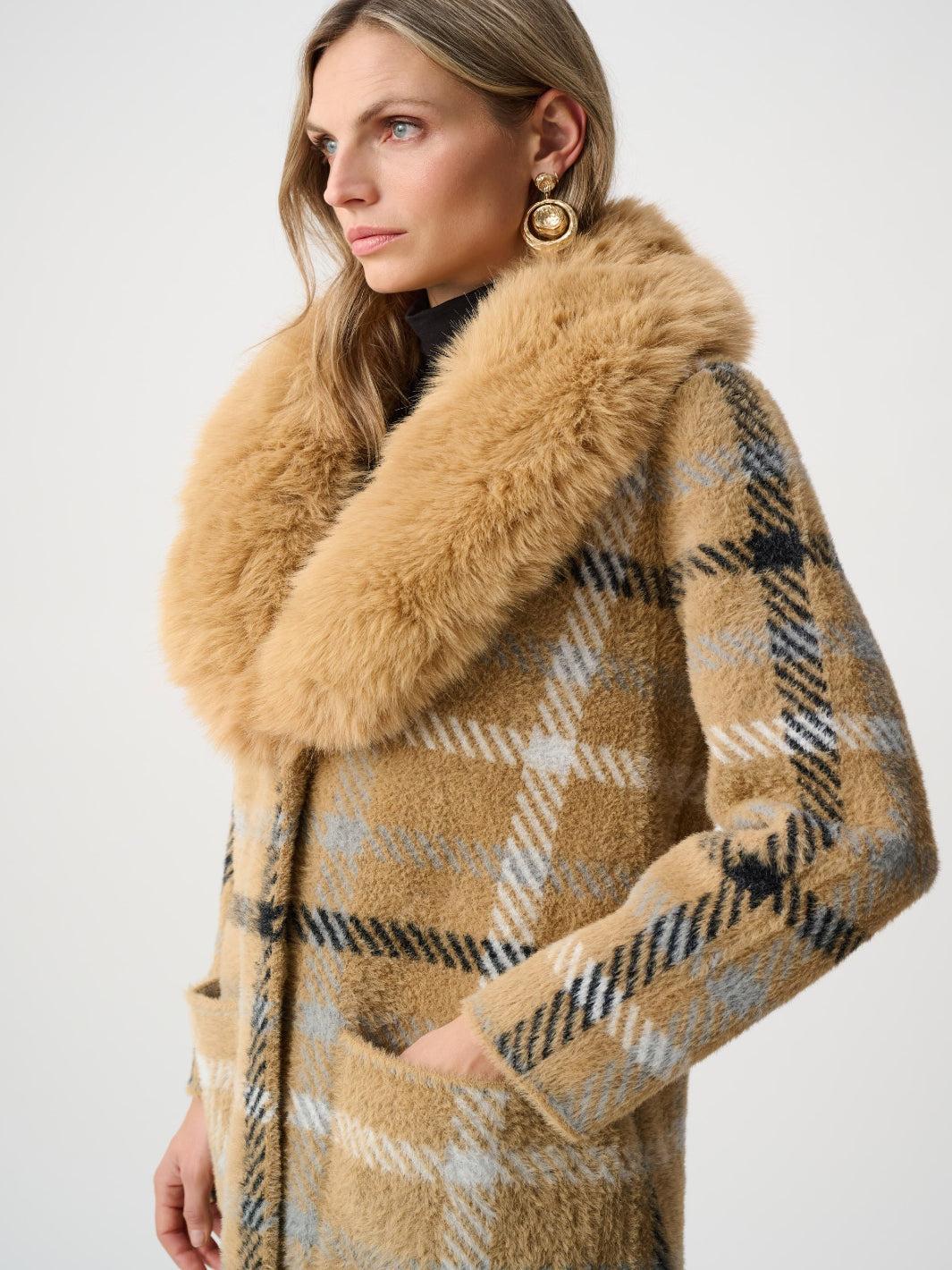 Joseph Ribkoff Check Coat In Camel/Multi 263954-Nicola Ross
