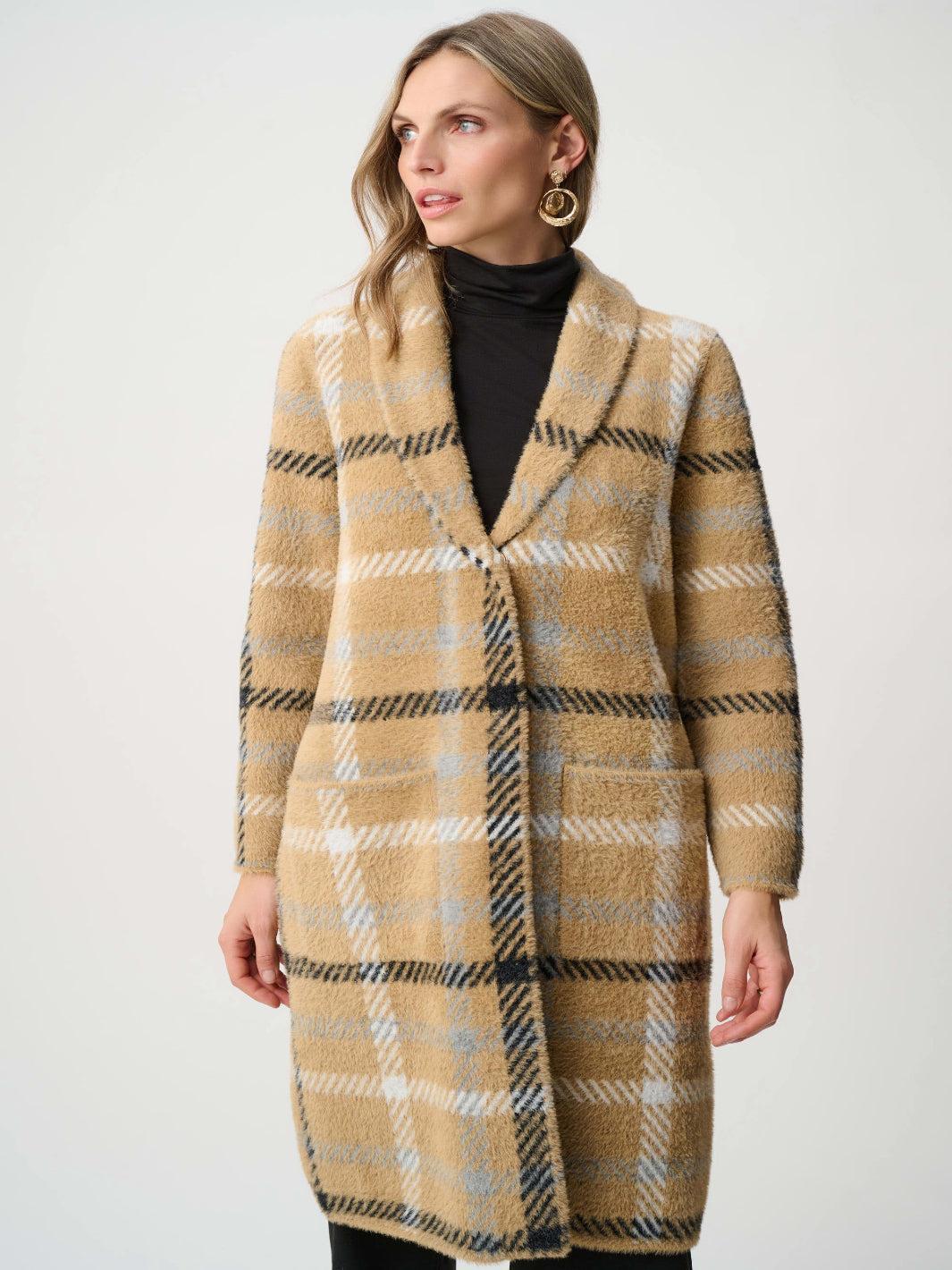 Joseph Ribkoff Check Coat In Camel/Multi 263954-Nicola Ross