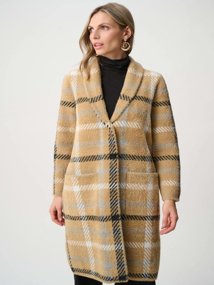 Joseph Ribkoff Check Coat In Camel/Multi 263954-Nicola Ross