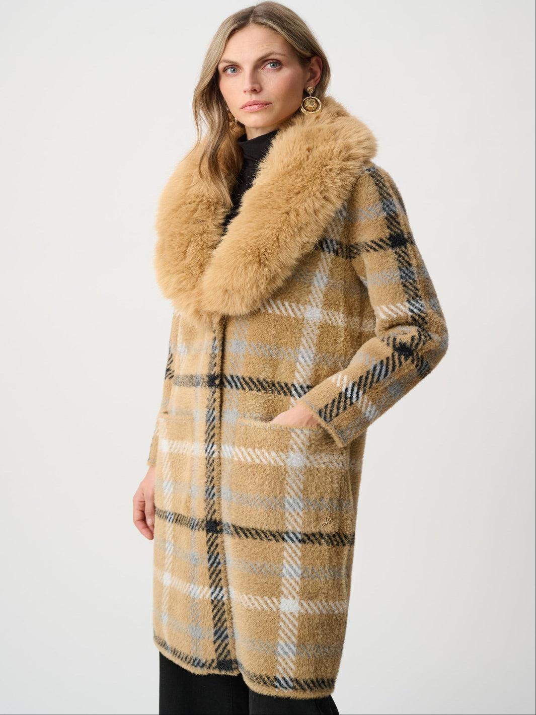 Joseph Ribkoff Check Coat In Camel/Multi 263954-Nicola Ross
