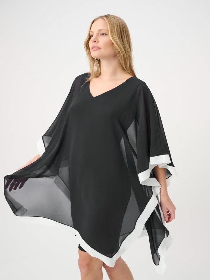 Joseph Ribkoff Chiffon Overlay Dress In Black/Vanilla 264714-Nicola Ross