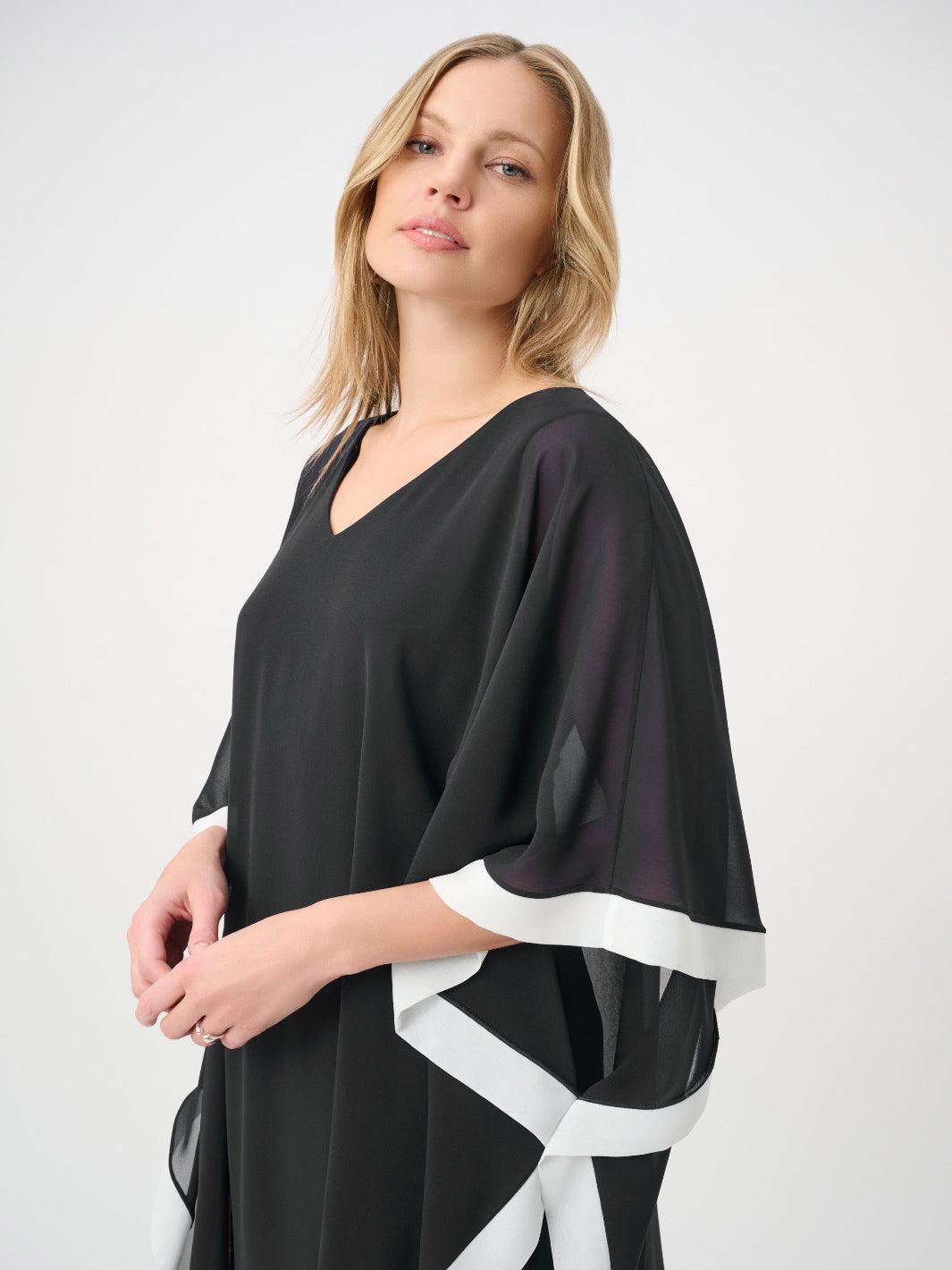 Joseph Ribkoff Chiffon Overlay Dress In Black/Vanilla 264714-Nicola Ross