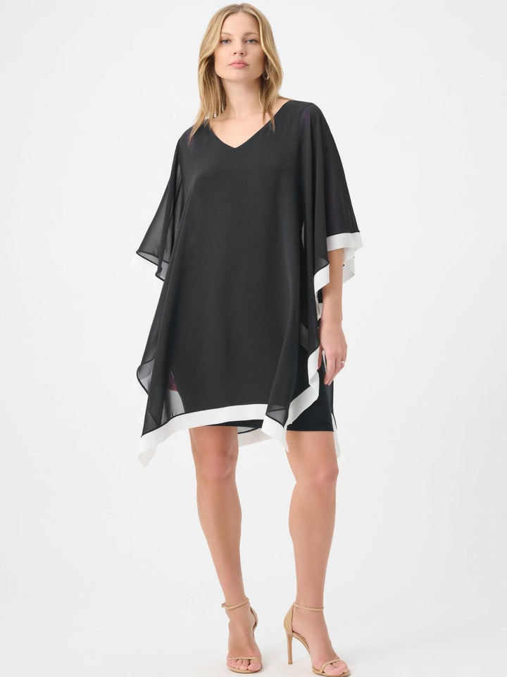 Joseph Ribkoff Chiffon Overlay Dress In Black/Vanilla 264714-Nicola Ross