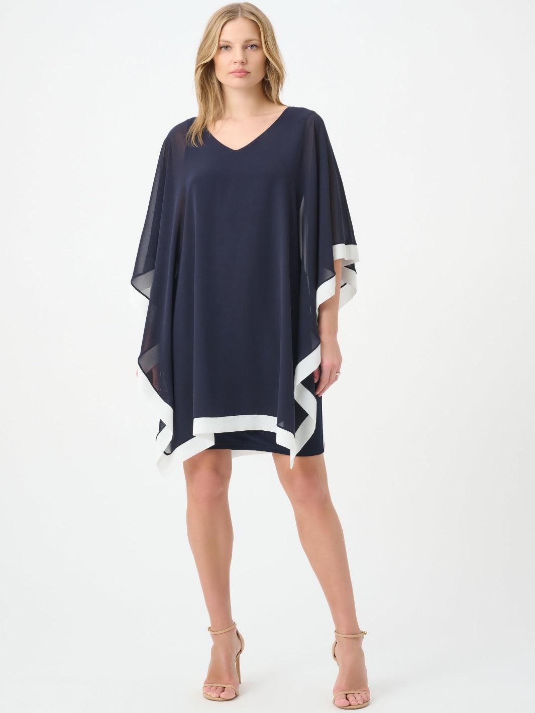 Joseph Ribkoff Chiffon Overlay Dress In Midnight Blue/Vanilla 264714-Nicola Ross