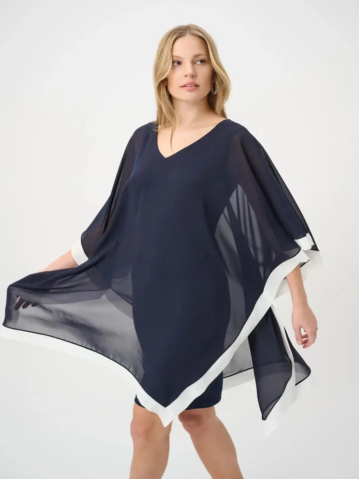 Joseph Ribkoff Chiffon Overlay Dress In Midnight Blue/Vanilla 264714-Nicola Ross