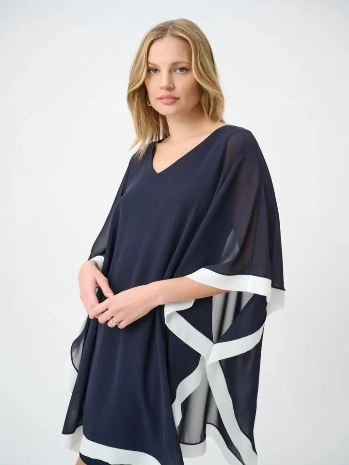 Joseph Ribkoff Chiffon Overlay Dress In Midnight Blue/Vanilla 264714-Nicola Ross