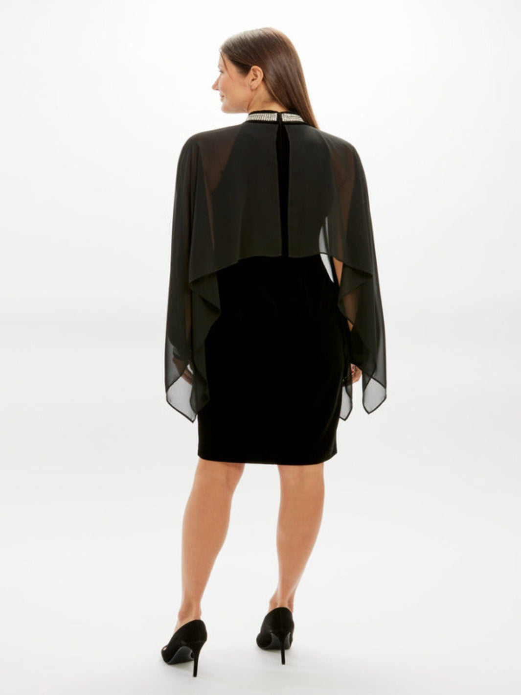 Joseph Ribkoff Chiffon & Rhinestone Dress In Black 234706-Nicola Ross