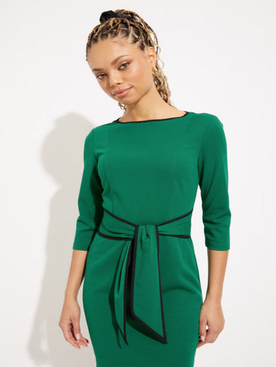 Joseph Ribkoff - Contrast Trim 3/4 Sleeve Dress In Green 221210TT-Nicola Ross